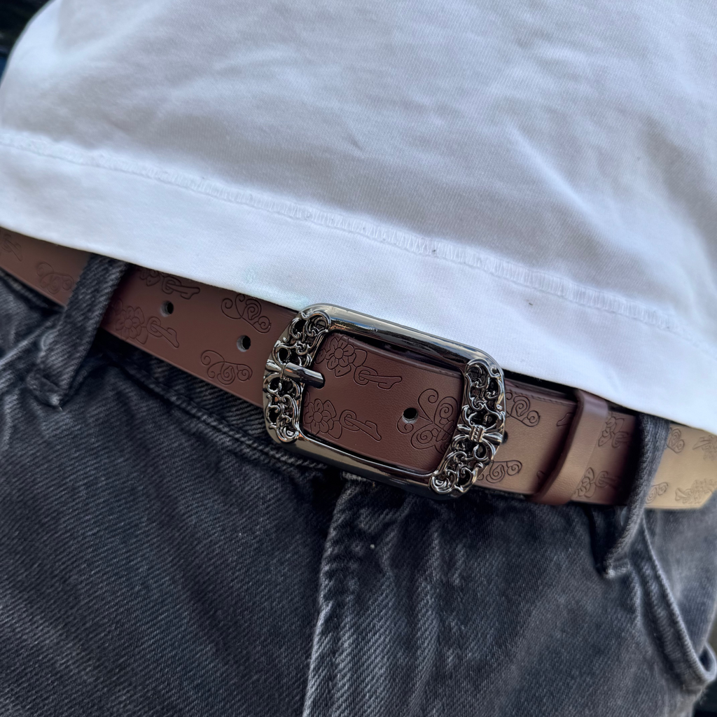 IGNRNT Studios Vintage Floral Engraved Belt – Brown