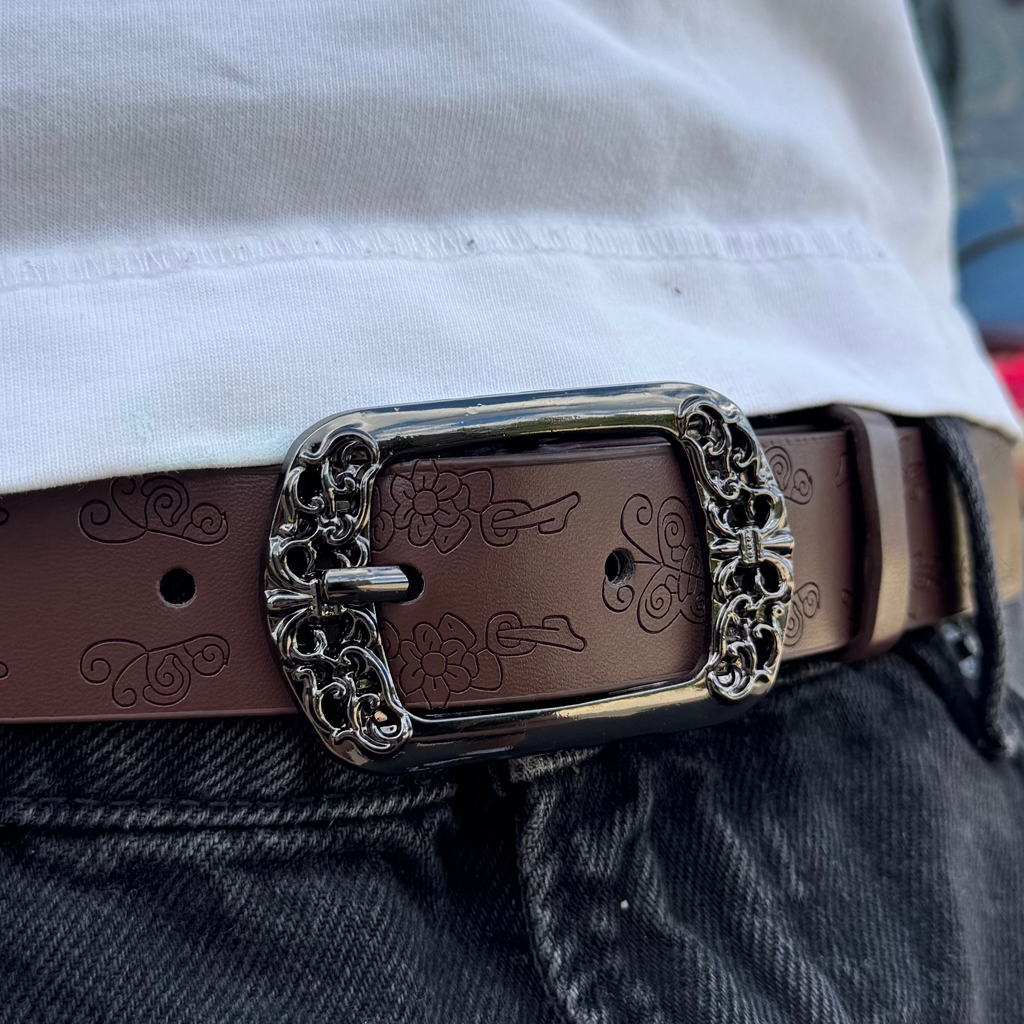 IGNRNT Studios Vintage Floral Engraved Belt – Brown