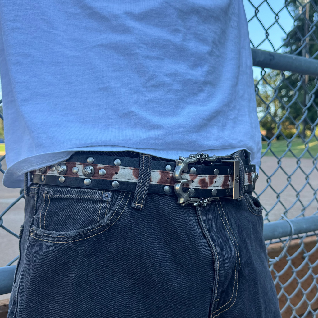 IGNRNT Studios Cow Print Studded Double Layer Belt