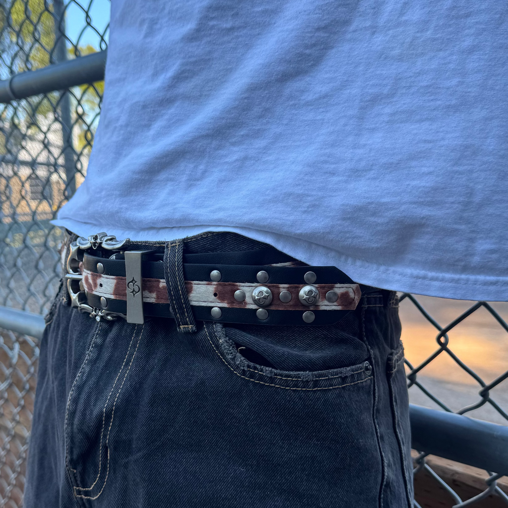 IGNRNT Studios Cow Print Studded Double Layer Belt