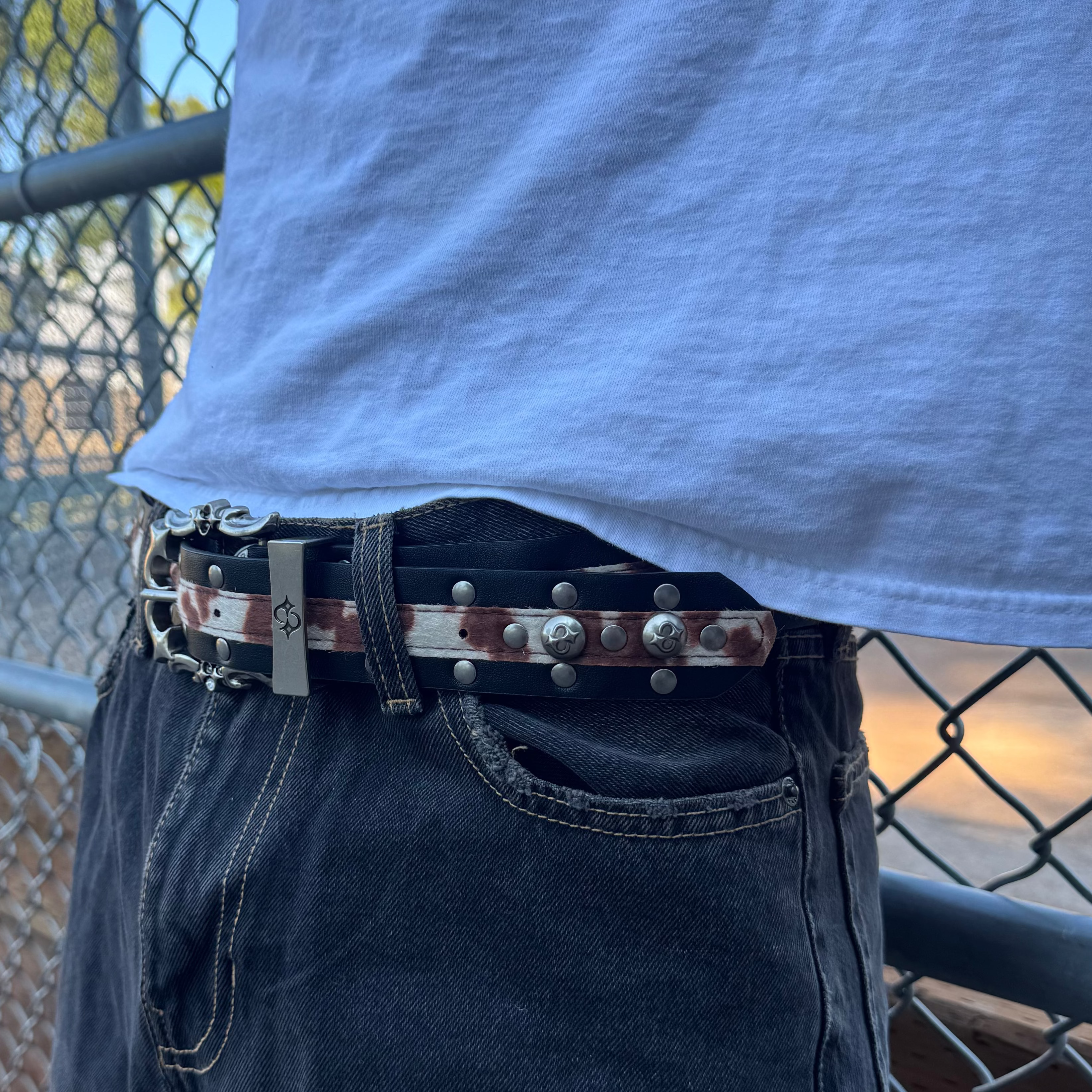 IGNRNT Studios Cow Print Studded Double Layer Belt