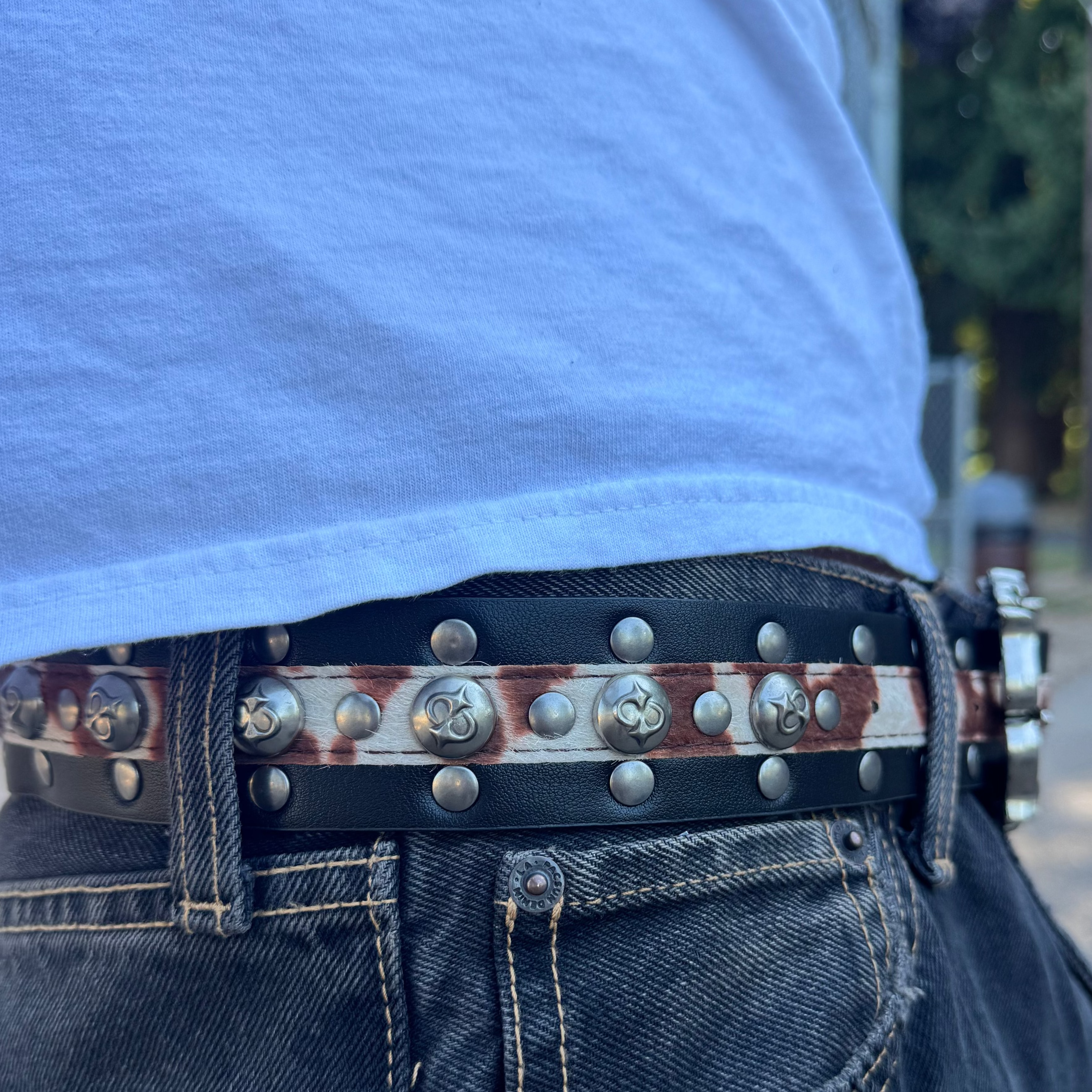IGNRNT Studios Cow Print Studded Double Layer Belt