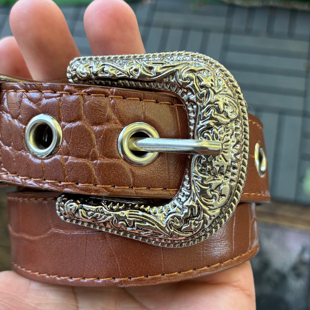 IGNRNT Studios Windsor Tan Croc Western Belt – Silver Buckle