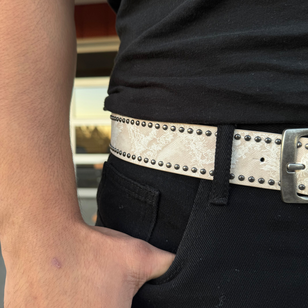 IGNRNT Studios White Distressed Studded Belt