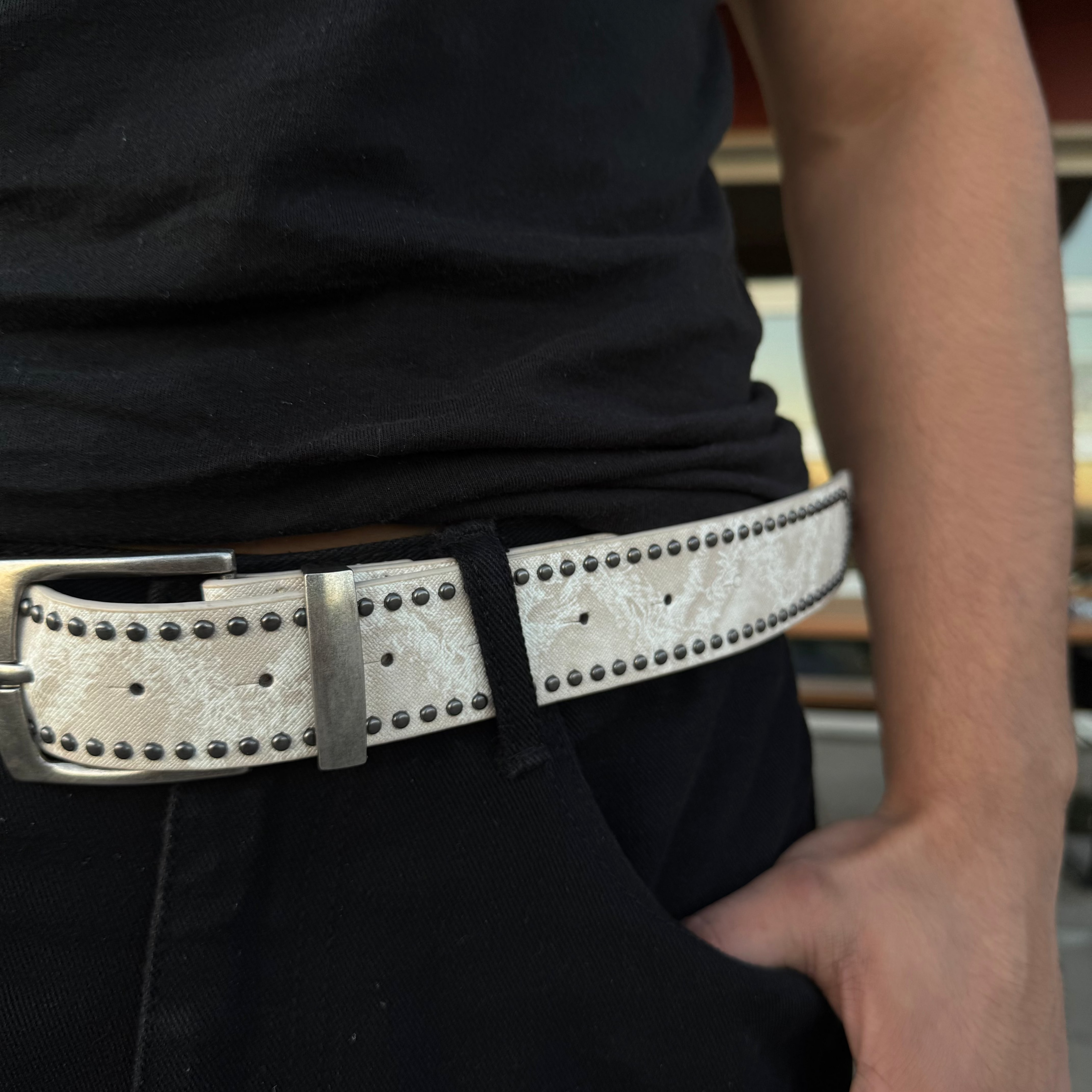IGNRNT Studios White Distressed Studded Belt