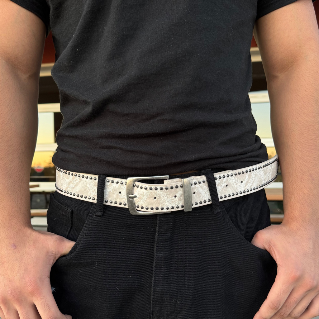 IGNRNT Studios White Distressed Studded Belt