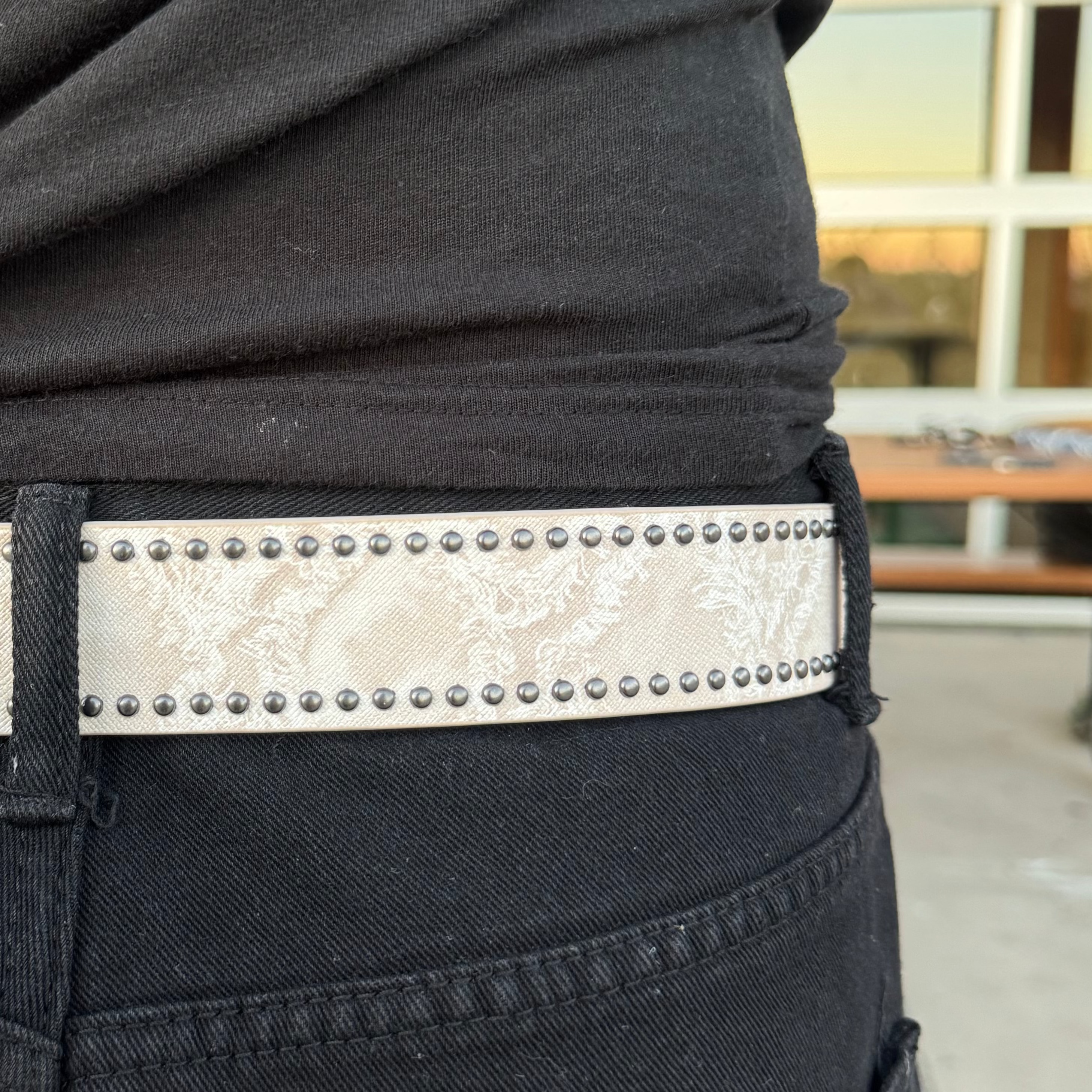 IGNRNT Studios White Distressed Studded Belt