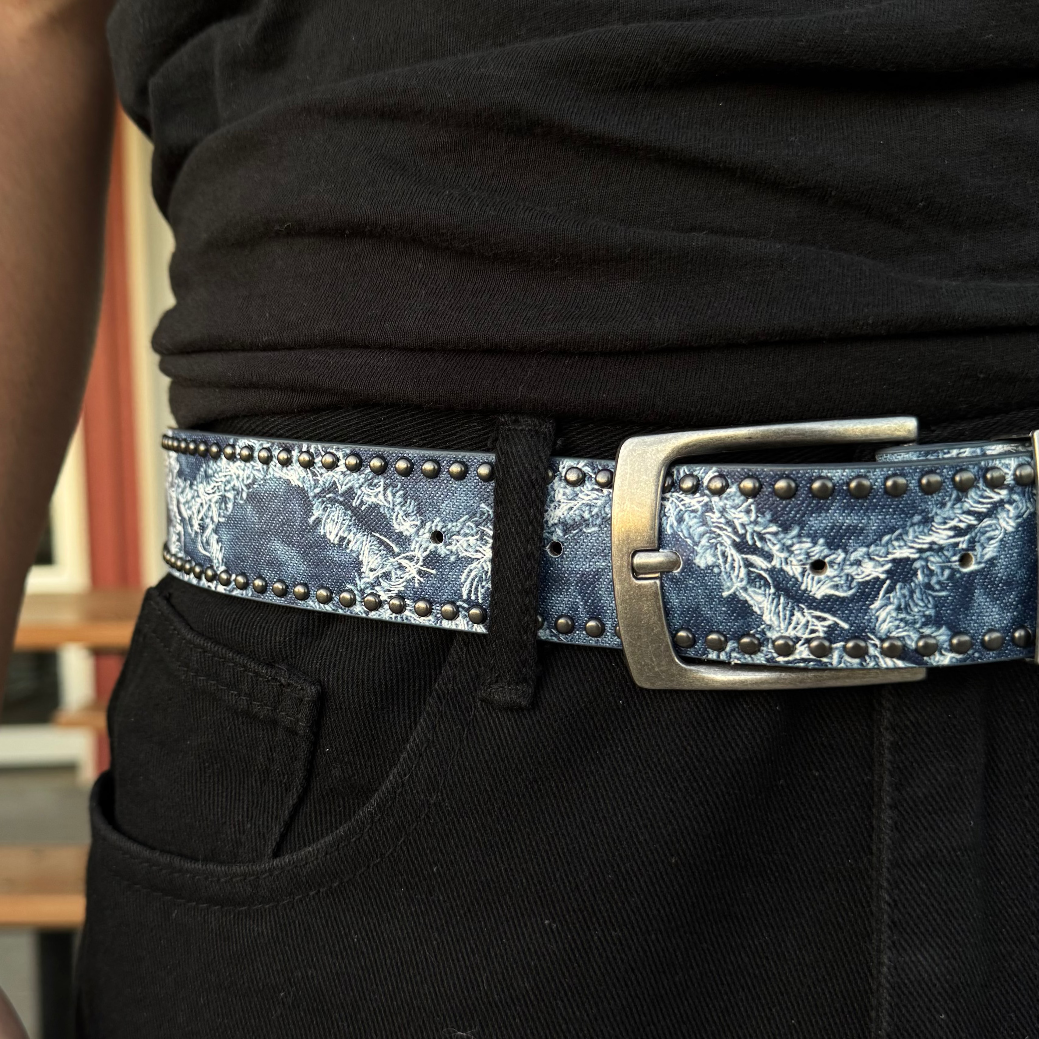 IGNRNT Studios Indigo Distressed Studded Belt