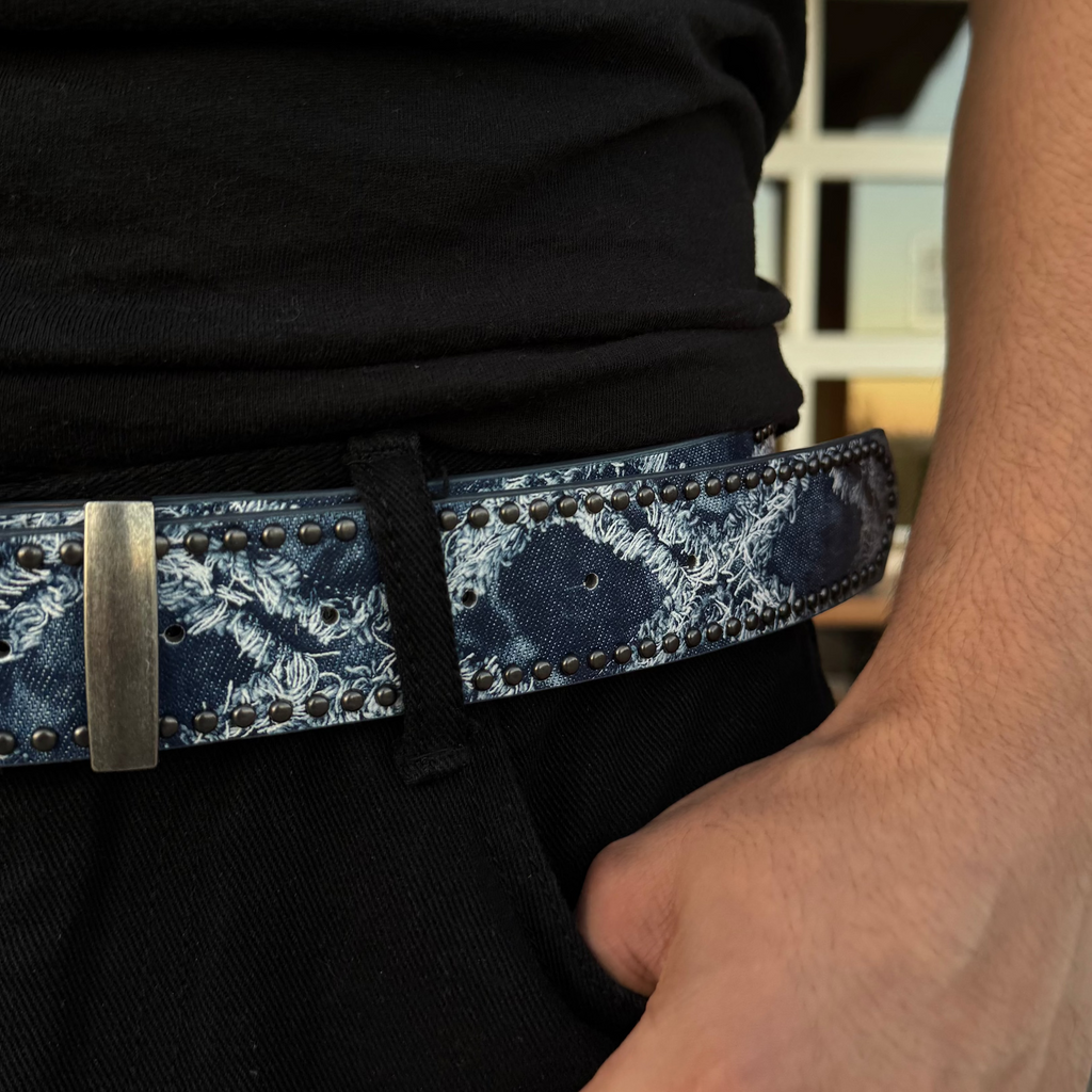 IGNRNT Studios Indigo Distressed Studded Belt