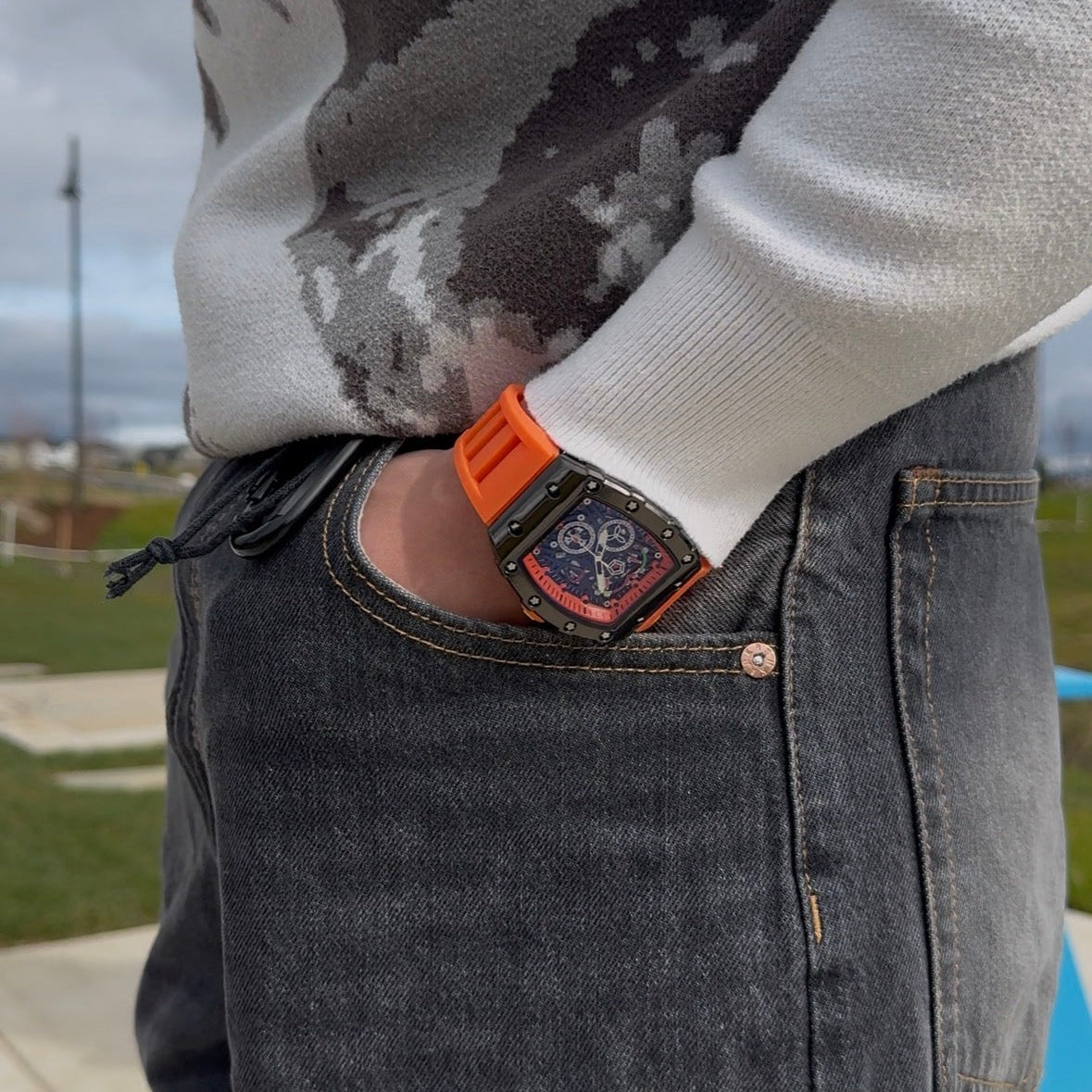 IGNRNT Studios Orange Skeleton Watch - Black/Orange